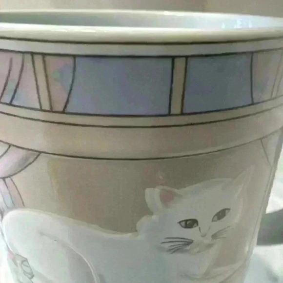 VTG Otagiri Japan White Cat In Window Raised Embossed Curtis Swann Coffee Mug - Picture 8 of 12